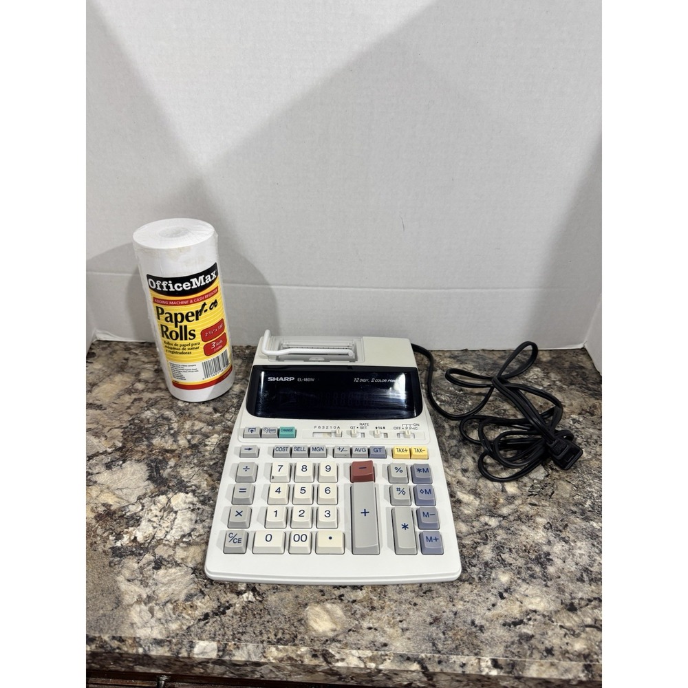 Sharp EL-1801V 12-Digit Ink Printing Desktop Calculator With 3 Rolls Of Paper